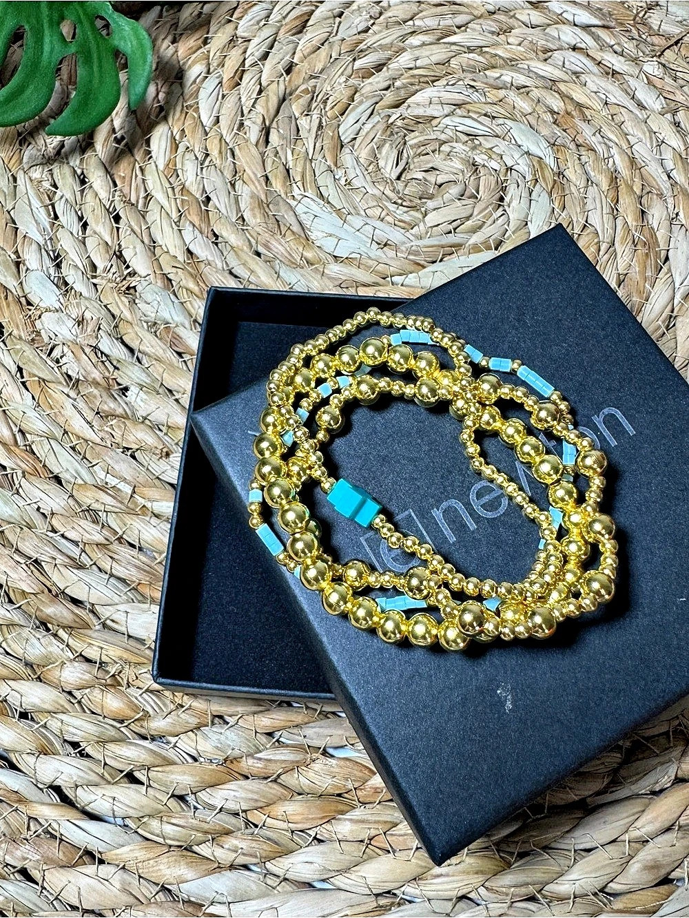 Enewton Gold & Blue Beaded Necklace Set Like New